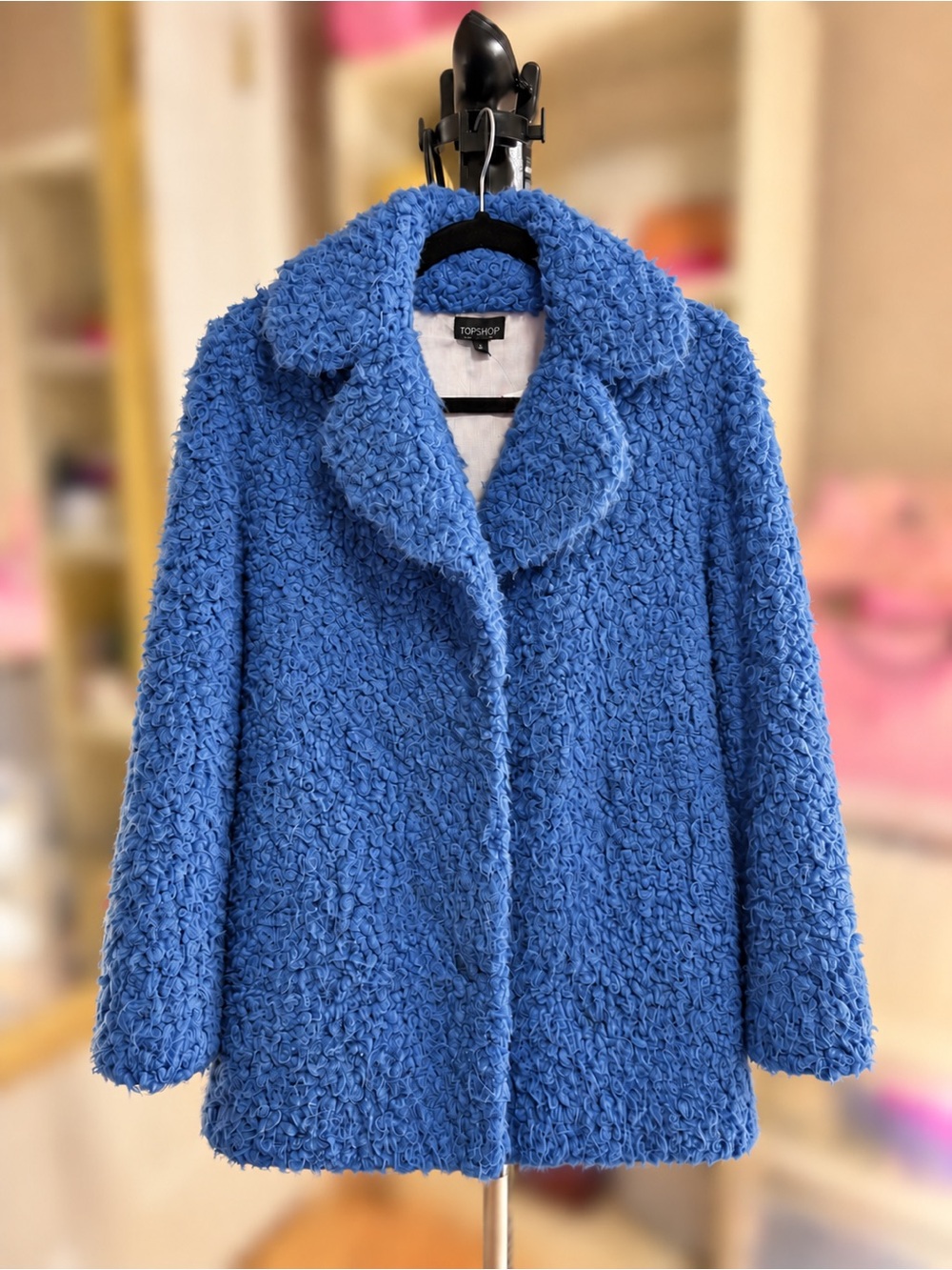 Topshop Blue Faux Teddy Coat